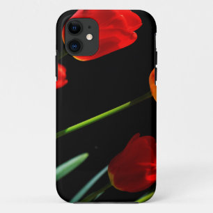 Orange Red Tulip Flowers Black Background iPhone 11 Case