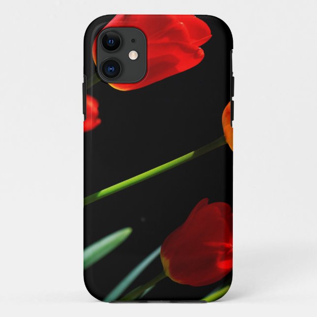 Orange Red Tulip Flowers Black Background Case-Mate iPhone Case (Back)