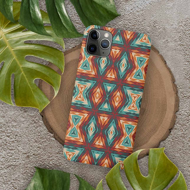 Orange Red Turquoise Ethnic Mosaic Art Pattern iPhone Case (Creator Uploaded)