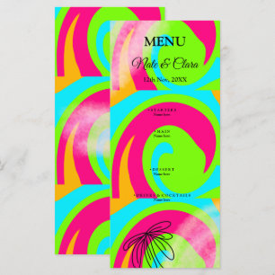 Orange red watercolor handpainted wedding custom  menu