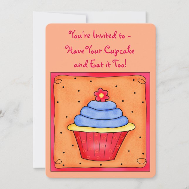 Orange Red Whimsy Art Cupcake Party Invitation (Front)