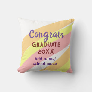 Orange red yellow graduate congrats boho retro add cushion