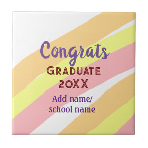 Orange red yellow graduate congrats boho retro add tile