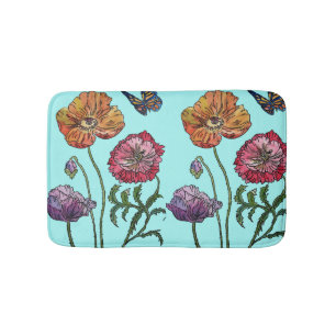 Orange Red Yellow Poppies floral flowers Bath Mat