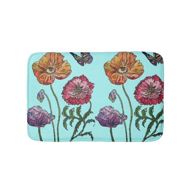 Orange Red Yellow Poppies floral flowers Bath Mat (Front)