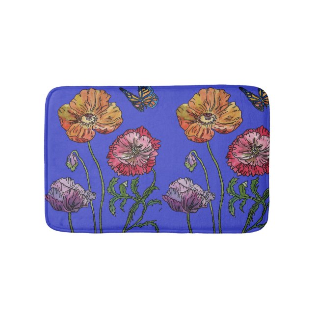 Orange Red Yellow Poppies floral flowers Bath Mat (Front)