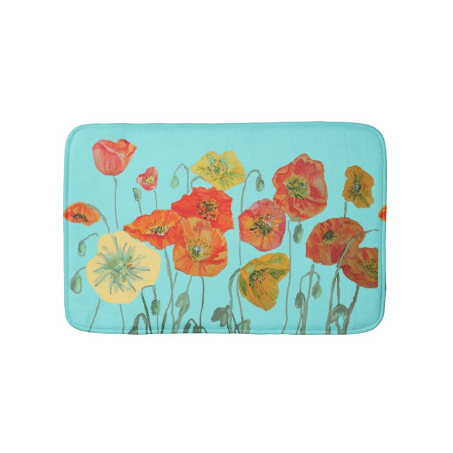 Orange Red Yellow Poppies floral flowers Bath Mat (Front)