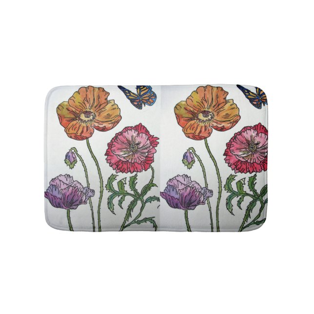 Orange Red Yellow Poppies floral flowers Bath Mat (Front)