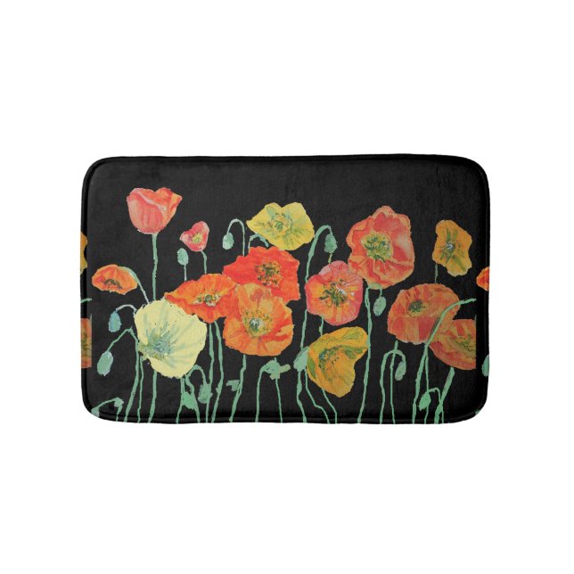 Orange Red Yellow Poppies floral flowers Bath Mat (Front)