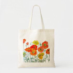 Orange Red Yellow Poppy Watercolor Art White Tote Bag