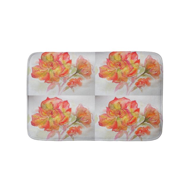 Orange Red Yellow Rose floral flowers Bath Mat (Front)