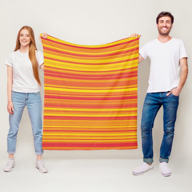 Orange Red Yellow Stripes Fleece Blanket (In Situ)