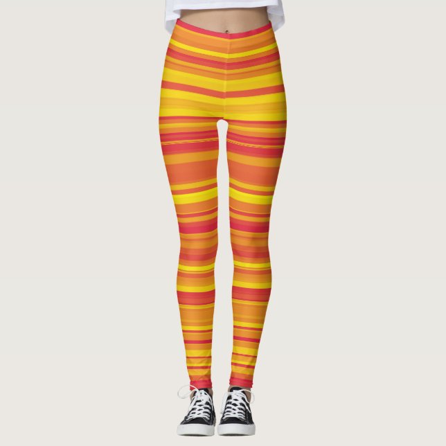 Orange Red Yellow Stripes Leggings (Front)