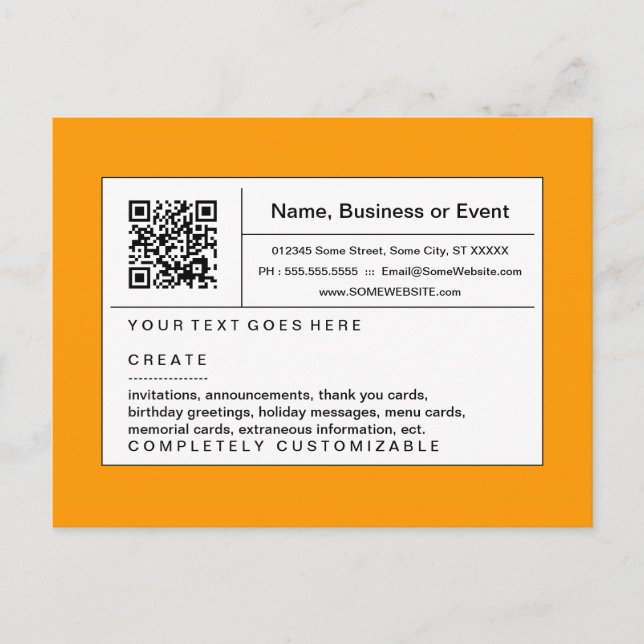 orange refined QR code Invitation Postcard (Front)