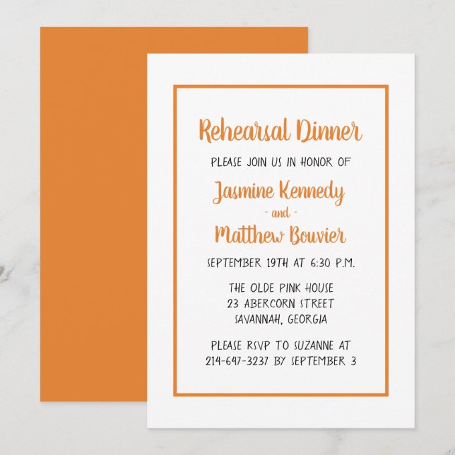 Orange Rehearsal Dinner Fall Wedding Minimalist Invitation (Front/Back)