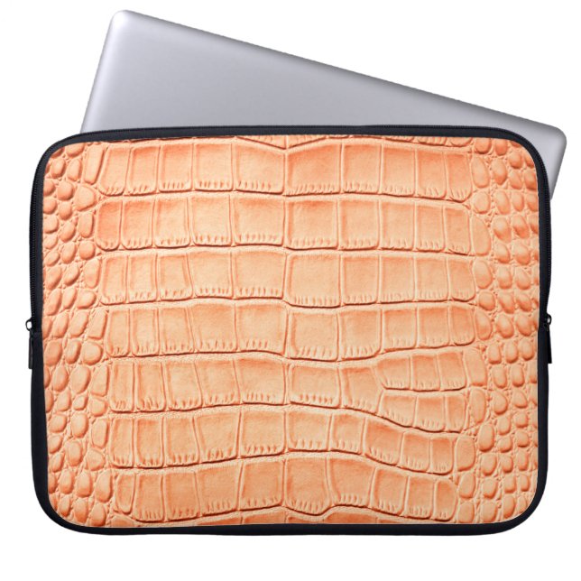 Orange reptile leather texture laptop sleeve (Front)