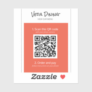 Orange Restaurant Menu Scan Order QR Code Sticker