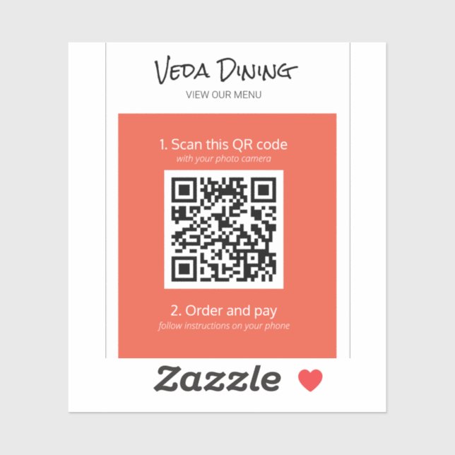 Orange Restaurant Menu Scan Order QR Code Sticker (Sheet)