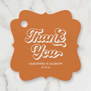 Orange Retro 70s Boho Thank You Wedding Favour Tags