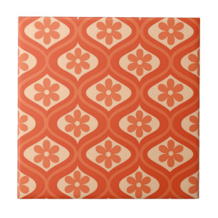 Orange retro 70s flower on ogee pattern tile