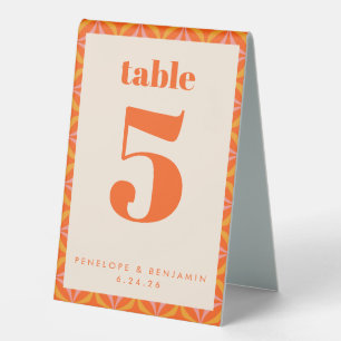 Orange Retro 70s Petal Border Wedding Number
