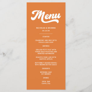 Orange Retro 70s Wedding Menu