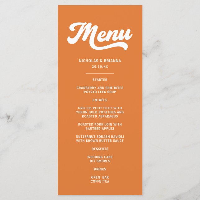 Orange Retro 70s Wedding Menu (Front)