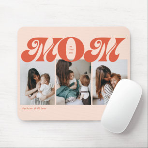 Orange Retro Bold Mom 3 Photo Collage Mouse Mat
