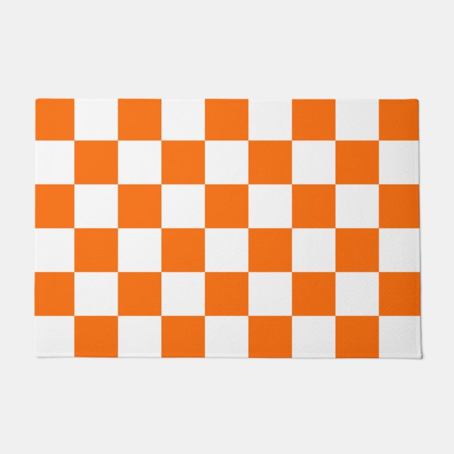 Orange Retro Checks Chequerboard Pattern    Doormat (Front)