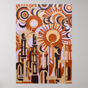 Orange Retro Circles Abstract Poster