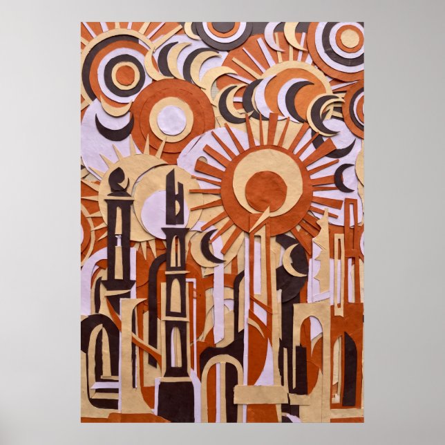 Orange Retro Circles Abstract Poster (Front)