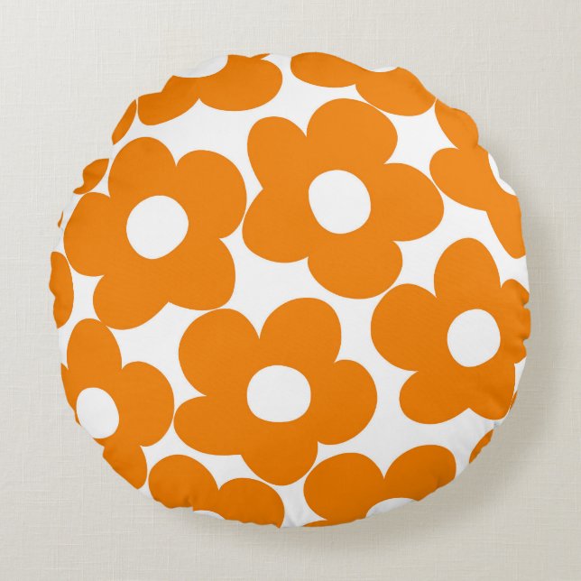 Orange Retro Daisies #1 #decor #art Round Cushion (Front)