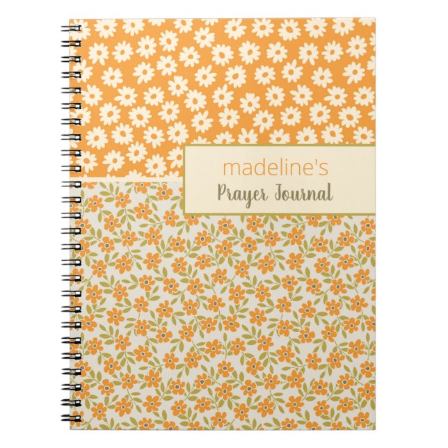 Orange Retro Floral Personalised Prayer Journal (Front)