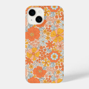 Orange Retro Flower Pattern iPhone 14 Case
