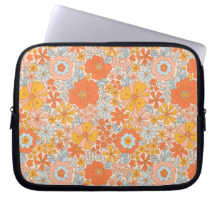 Orange Retro Flower Pattern Laptop Sleeve