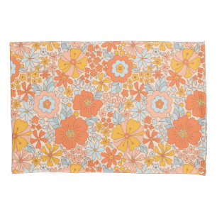 Orange Retro Flower Pattern Pillowcase