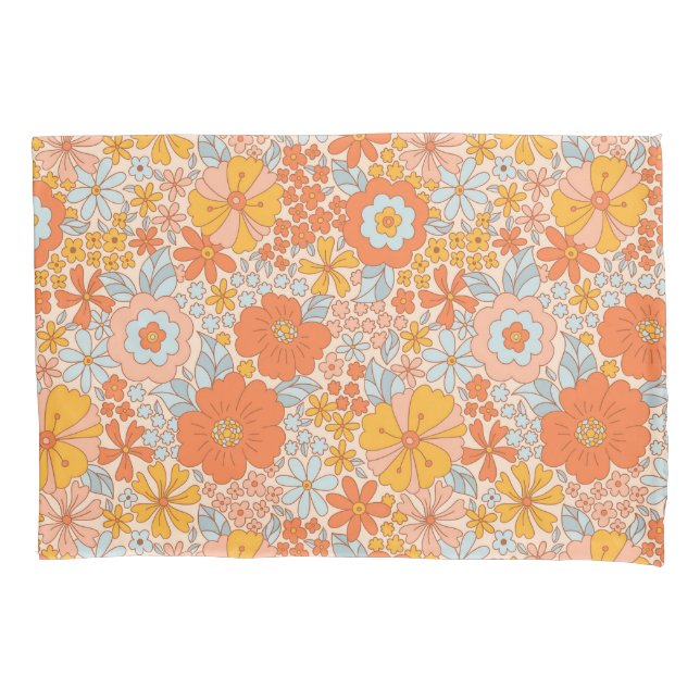 Orange Retro Flower Pattern Pillowcase (Front)