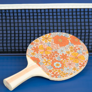 Orange Retro Flower Pattern Ping Pong Paddle