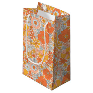 Orange Retro Flower Pattern Small Gift Bag