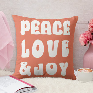 Orange Retro Groovy Peace Love Joy Holiday  Cushion