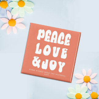 Orange Retro Groovy Peace Love Joy Holiday Magnet