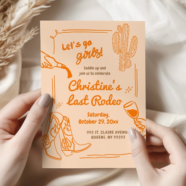 Orange Retro Last Rodeo Cowgirl Bachelorette Party Invitation (Creator Uploaded)