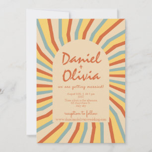 Orange Retro Line with QR Wedding Invitation