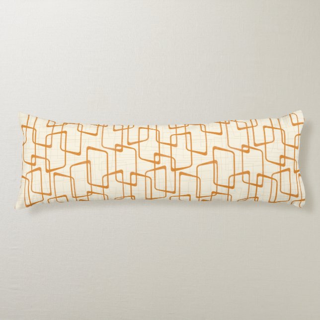Orange Retro Lino Print Geometric Pattern Body Cushion (Front)