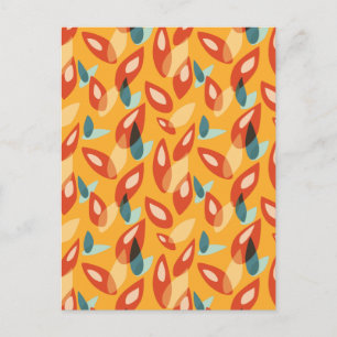 Orange Retro Modern Geometric Leaves 70s Pattern Postcard