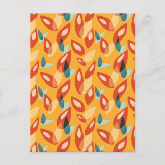 Orange Retro Modern Geometric Leaves 70s Pattern Postcard