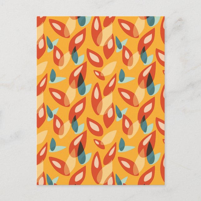 Orange Retro Modern Geometric Leaves 70s Pattern Postcard (Front)