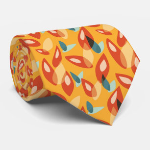Orange Retro Modern Geometric Leaves 70s Pattern Tie