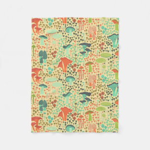 Orange Retro Mushroom Fleece Blanket