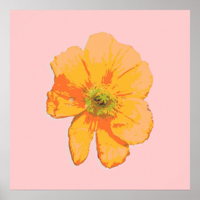 Orange Retro/ PopArt Flower Poster (Front)